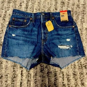 Levi's 501 Distressed Button Fly High Rise Medium Wash Cut Off Shorts Size 31